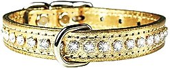 OmniPet Signature Leather Crystal Dog Collar, Metallic Gold, 14-in