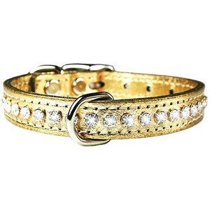 OmniPet Signature Leather Crystal Dog Collar, Metallic Gold, 14-in