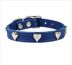 OmniPet Signature Leather Heart Dog Collar, Blue, 12-in