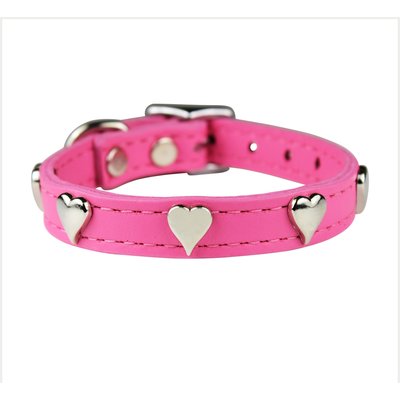 OmniPet OmniPet Signature Leather Heart Dog Collar, Pink, 14-in