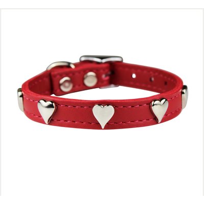 OmniPet OmniPet Signature Leather Heart Dog Collar, Red, 14-in