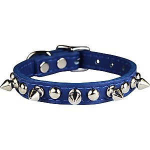 OmniPet Signature Leather Studs & Spikes Dog Collar, Blue, 14-in