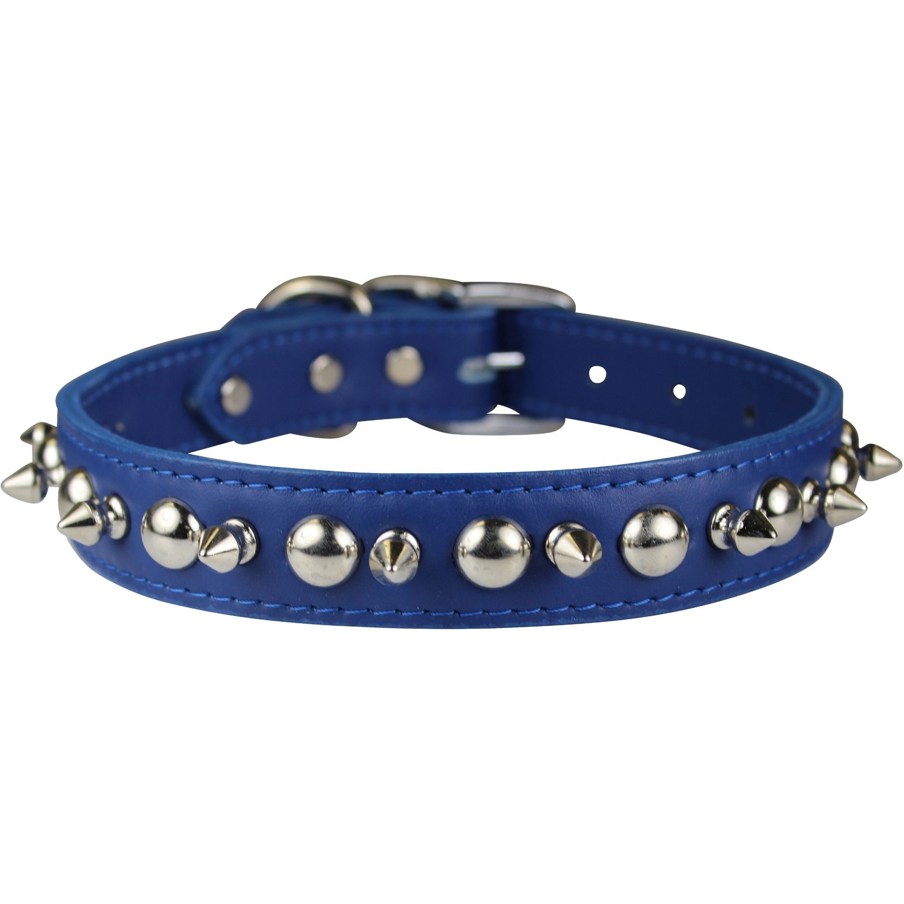 OmniPet Signature Leather Studs & Spikes Dog Collar, Blue, 16-in