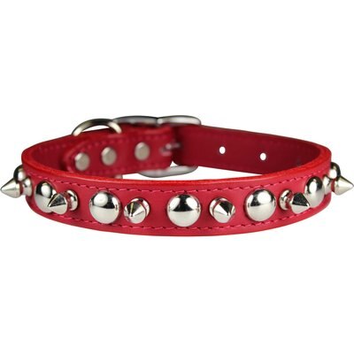 OmniPet OmniPet Signature Leather Studs & Spikes Dog Collar, Red, 20-in