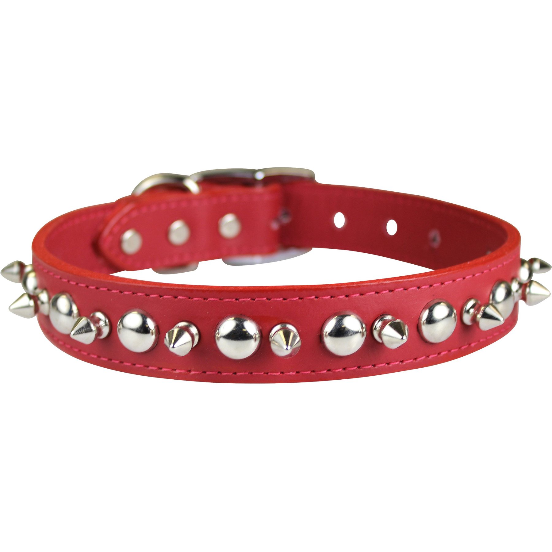 OmniPet Signature Leather Studs & Spikes Dog Collar, Red, 24-in
