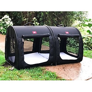 One for Pets Portable 2-in-1 Double Dog & Cat Kennel, Black