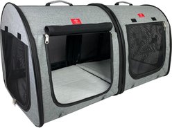 One for Pets Portable 2-in-1 Double Dog & Cat Kennel, Gray