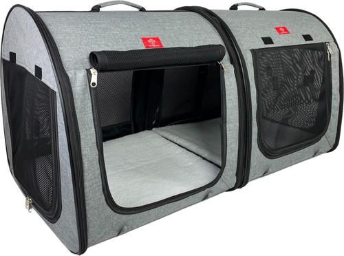 Show full view: One for Pets Portable 2-in-1 Double Dog & Cat Kennel, Gray slide 1 of 10