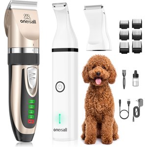 OneIsAll 2-in-1 Cordless Stainless Steel Low-Noise Dog & Cat Grooming Clipper & Paw Trimmer Kit