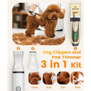 OneIsAll 2-in-1 Cordless Stainless Steel Low-Noise Dog & Cat Grooming Clipper & Paw Trimmer Kit