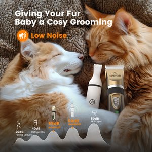 OneIsAll 2-in-1 Cordless Stainless Steel Low-Noise Dog & Cat Grooming Clipper & Paw Trimmer Kit
