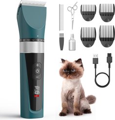 OneIsAll 5-Speed Quiet Waterproof Cordless Cat Clipper Grooming kit, Green