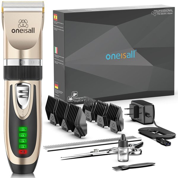 OneIsAll Cordless 2-Speed Pet Hair Grooming Clipper, Gold