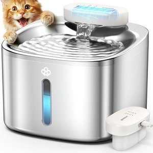 OneIsAll Cordless Stainless Steel Rechargeable Dog & Cat Water Fountain, 118-oz, Silver