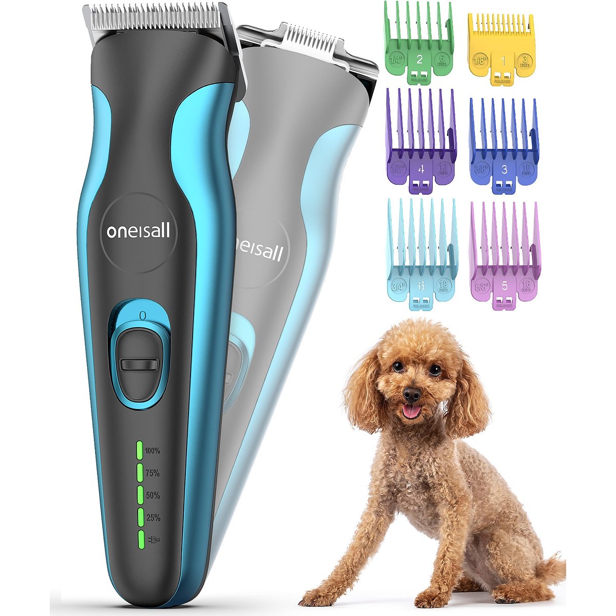 OneIsAll DTJ002 Cordless 2-Speed Pet Hair Grooming Clipper & Paw Trimmer, Blue