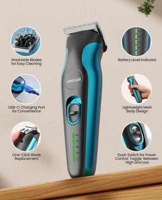 Show full view: OneIsAll DTJ002 Cordless 2-Speed Pet Hair Grooming Clipper & Paw Trimmer, Blue slide 2 of 10