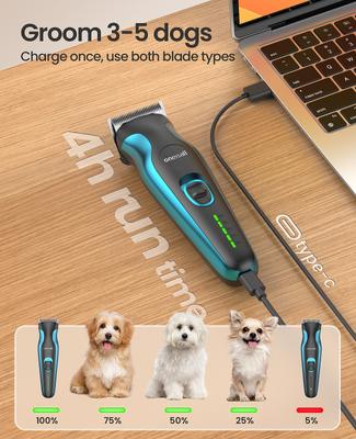 Show full view: OneIsAll DTJ002 Cordless 2-Speed Pet Hair Grooming Clipper & Paw Trimmer, Blue slide 6 of 10