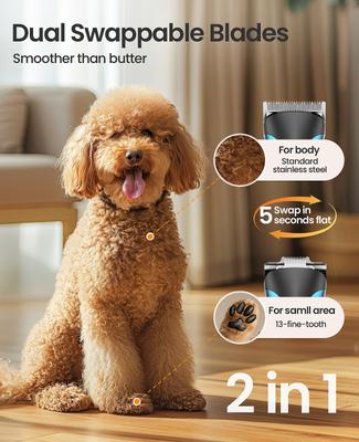 Show full view: OneIsAll DTJ002 Cordless 2-Speed Pet Hair Grooming Clipper & Paw Trimmer, Blue slide 7 of 10