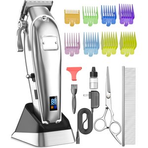 OneIsAll K52NTS Cordless 2-Speed Pet Hair Grooming Clipper for Thick Heavy Coats, Silver