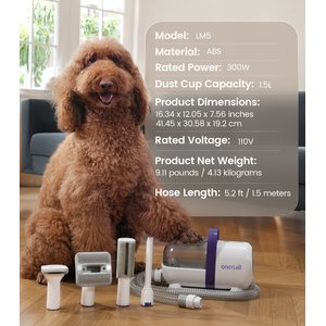 OneIsAll LM5 Low-Noise Dog Hair Vacuum & Grooming Kit, 1.5-L