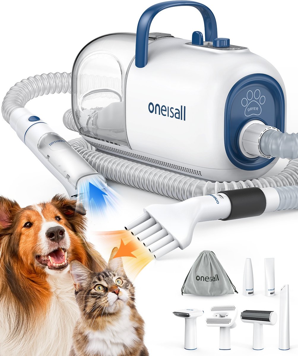 OneIsAll Pet Grooming Vacuum, Adjustable Blow Dryer & Clipper Grooming Kit