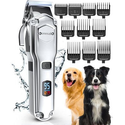 OneIsAll OneIsAll Cordless Stainless Steel Waterproof Dog Grooming Clipper, Silver