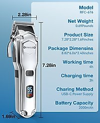 OneIsAll RFC-676 Cordless Stainless Steel Waterproof Dog Grooming Clipper, Silver slide 2 of 9