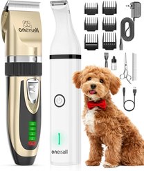 OneIsAll X2+N5 2-in-1 Cordless Stainless Steel Low-Noise Dog & Cat Grooming Clipper & Paw Trimmer Kit