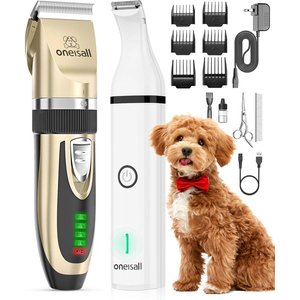 OneIsAll X2+N5 2-in-1 Cordless Stainless Steel Low-Noise Dog & Cat Grooming Clipper & Paw Trimmer Kit