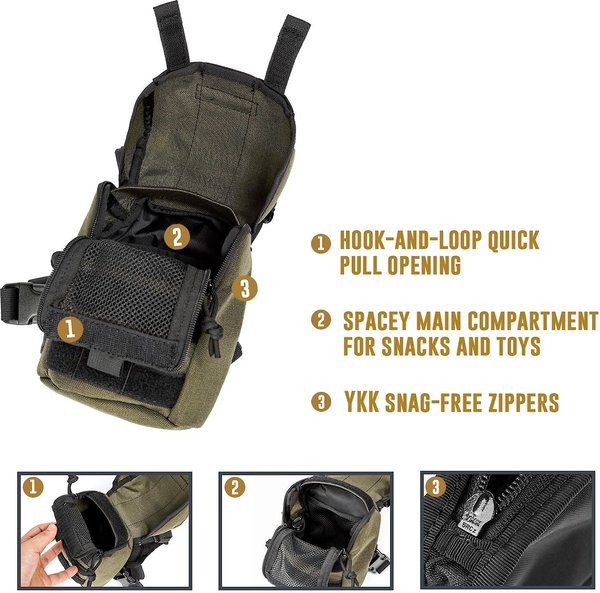 Show full view: OneTigris Eureka K9 Dog Backpack, Ranger Green, X-Small slide 8 of 10