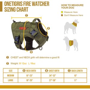 OneTigris FIRE WATCHER 2.0 Tactical Dog Harness, Ranger green, Large, Chest Girth 27-36-in
