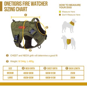 OneTigris FIRE WATCHER 2.0 Tactical Dog Harness, Ranger green, Large, Chest Girth 27-36-in