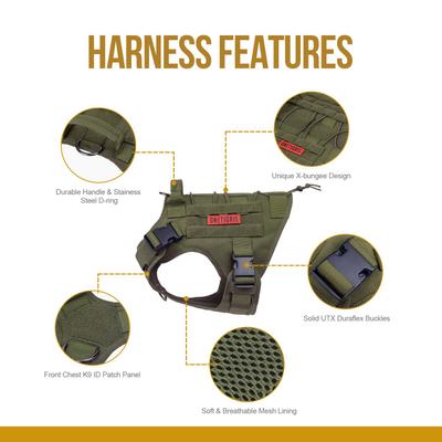 Show full view: OneTigris FIRE WATCHER 2.0 Tactical Dog Harness, Ranger green, Medium, Chest Girth 24-32-in slide 9 of 12