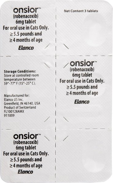 Show full view: Onsior (robenacoxib) Tablets for Cats, 6-mg, 3 tablets slide 4 of 9