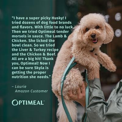 Show full view: Optimeal Chicken & Beef Recipe Tender Morsels Grain-Free in Savory Sauce Adult Wet Dog Food, 3-oz pouch, 12 count slide 6 of 6