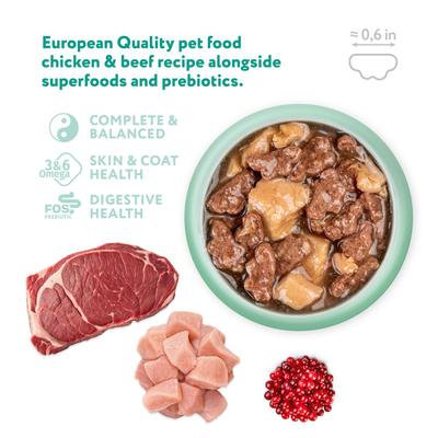 Show full view: Optimeal Chicken & Beef Recipe Tender Morsels Grain-Free in Savory Sauce Adult Wet Dog Food, 3-oz pouch, 12 count slide 4 of 6