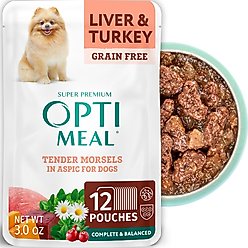 Optimeal Liver & Turkey Recipe Tender Morsels Grain-Free in Aspic Adult Wet Dog Food, 3-oz pouch, 12 count