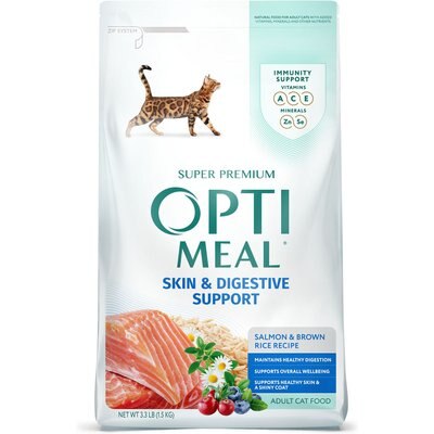Optimeal Optimeal Skin & Digestive Support Salmon & Brown Rice Recipe Dry Cat Food, 3.3-lb bag