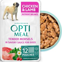 Optimeal Tender Morsels with Chicken & Lamb in Savory Sauce Adult Wet Dog Food, 3-oz pouch, 12 count