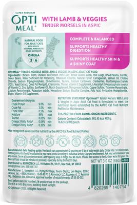 Show full view: Optimeal Tender Morsels with Lamb & Veggies in Aspic Adult Wet Cat Food, 3-oz pouch, 12 count slide 3 of 7