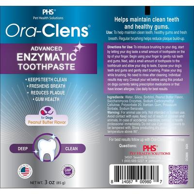 Show full view: Ora-Clens Advanced Enzymatic Peanut Butter Flavor Dog Toothpaste, 3-fl oz tube slide 4 of 5