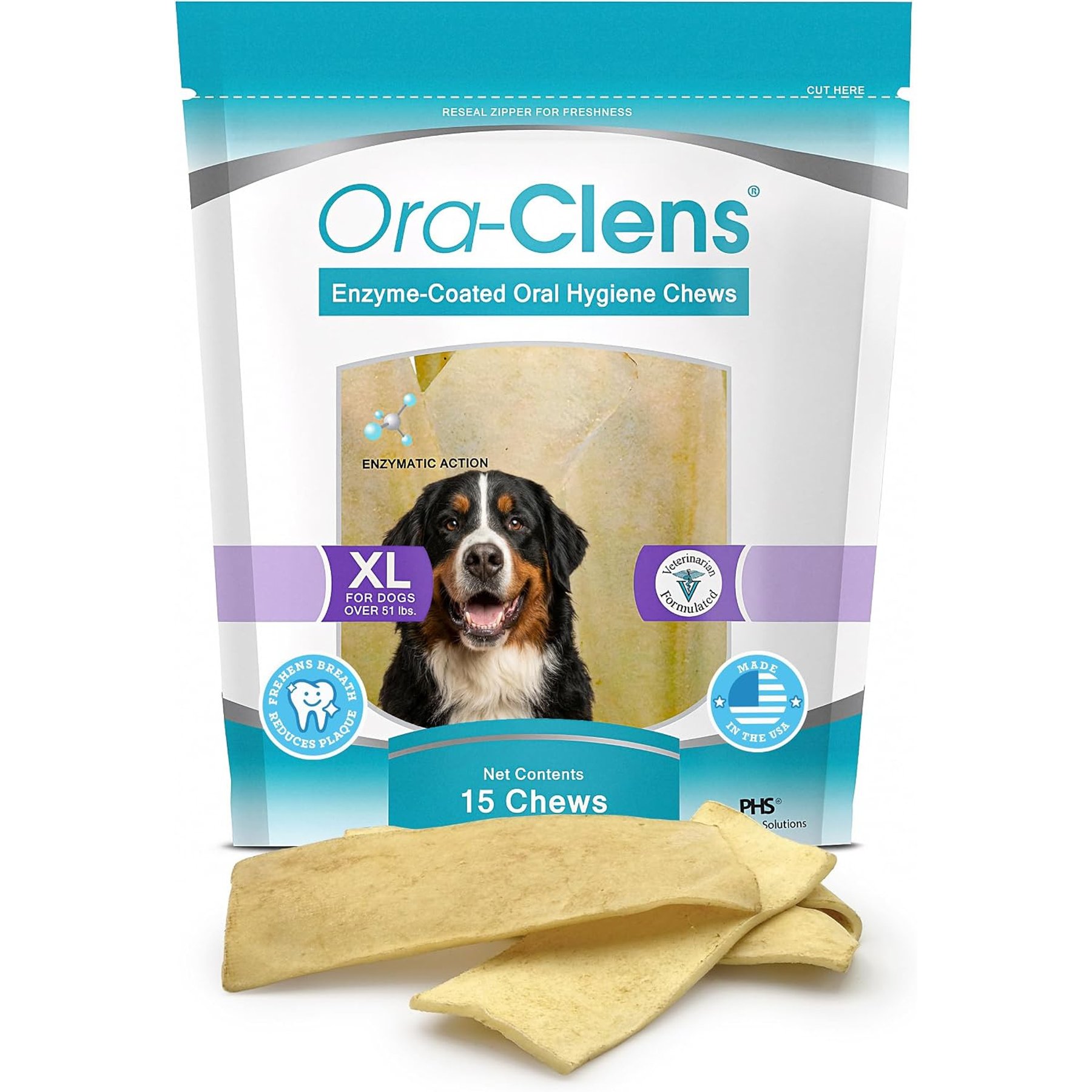 Ora-Clens Enzyme-Coated Oral Hygiene X-Large Dental Dog Treats, 15 count