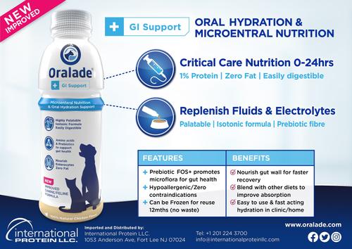 Show full view: Oralade GI Support Microenteral Nutrition & Oral Hydration Chicken Flavor Dog & Cat Supplement, 500-ml bottle slide 5 of 7