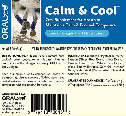 Show full view: Oralx Calm & Cool Paste Horse Supplement, 1.2-oz syringe slide 2 of 3