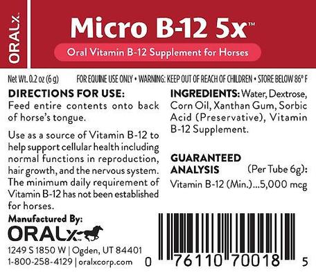 Show full view: Oralx Micro B-12 5x Nervous System Support Gel Horse Supplement, 1.2-fl oz syringe slide 2 of 2