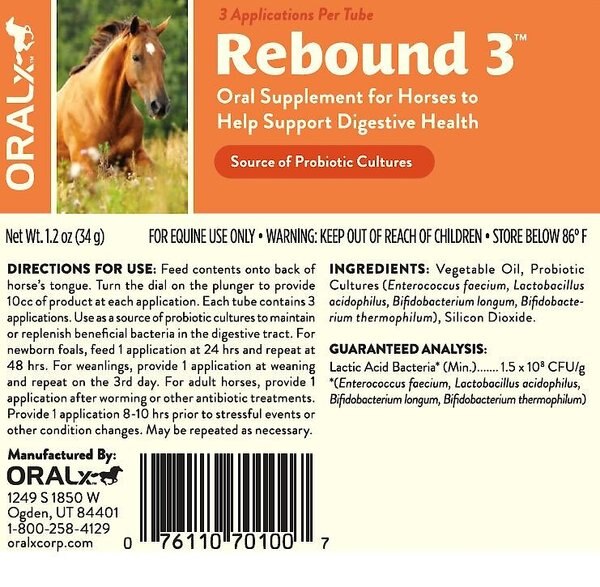 Oralx Rebound 3 Digestive Paste Horse Supplement, 1.2-oz syringe