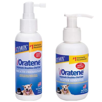 Show full view: Oratene Enzymatic Brushless Oral Care Dental Water Additive, 4-oz bottle + Oral Care Dog & Cat Breath Freshener, 4-oz bottle slide 1 of 9