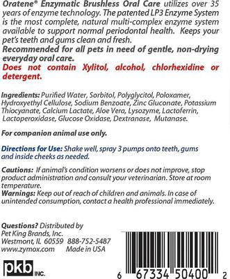 Show full view: Oratene Enzymatic Brushless Oral Care Dog & Cat Breath Freshener, 4-oz bottle slide 4 of 8