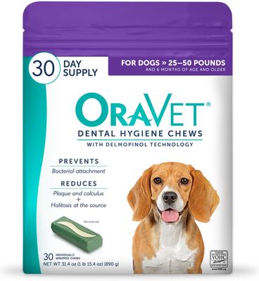 Show full view: OraVet Hygiene Dental Chews for Medium Dogs, 25-50 lbs., 30 count slide 1 of 10