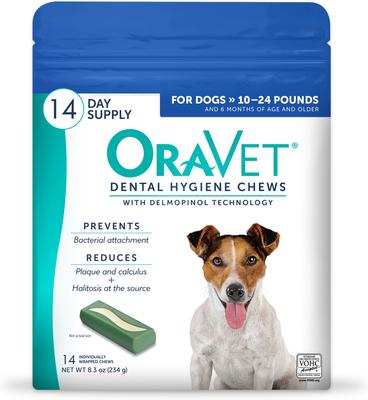 Show full view: OraVet Hygiene Dental Chews for Small Dogs, 10-24 lbs., 14 count slide 1 of 10